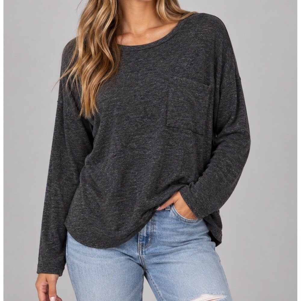 Old Navy Charcoal Gray Long Sleeve Pocket Top Relaxed Fit Size L / Light Sweater